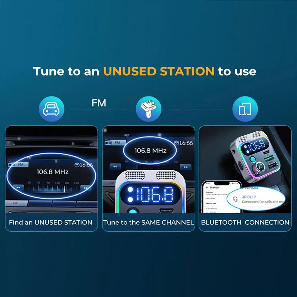 Bluetooth 5.3 FM Transmitter for Car FM/Aux Bluetooth Connected Car Adapter