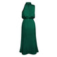 Vireous Summer Silk Satin Sleeveless Long Dress, Draped Bodice