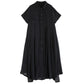 Vireous Black Chiffon Retro and Artistic Midi Dress
