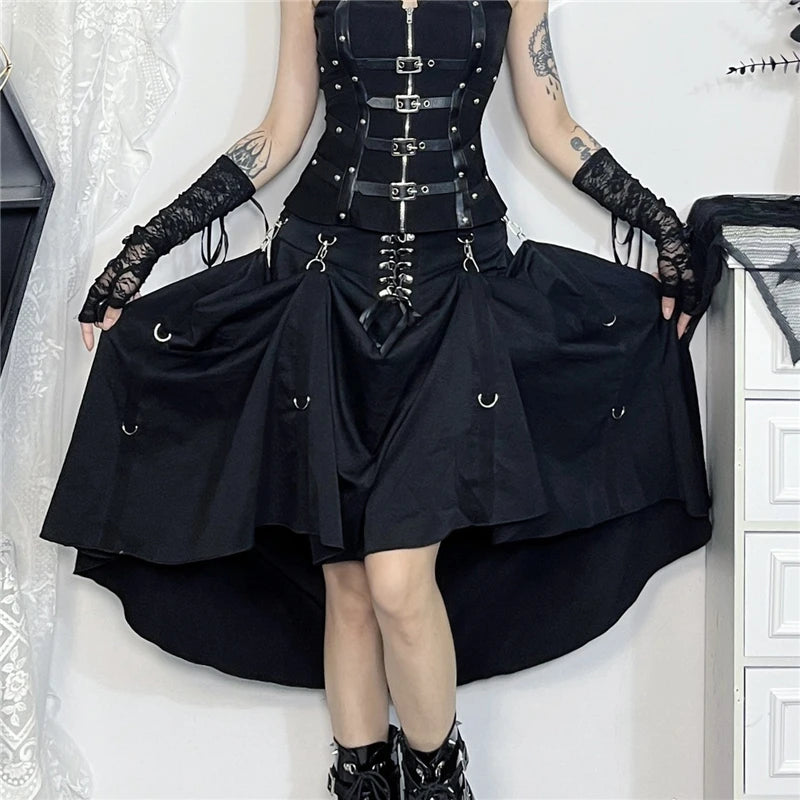 Dark Cross Alt-Grunge High Waist Simple Skirt with Hook-Up Feature