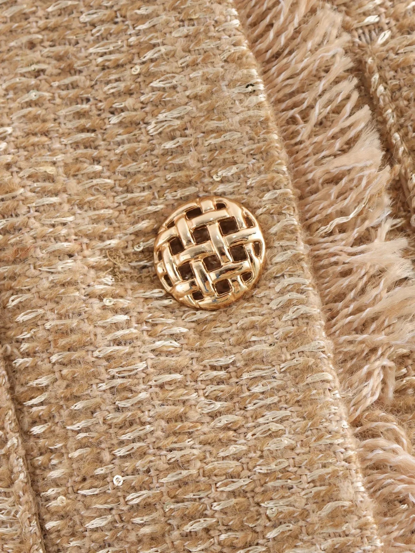 Vireous Round-Neck Simple Tweed Jacket, Multi Colours