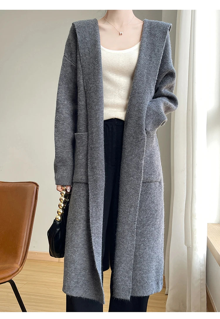 Vireous Lazy-Style Thickened Wool Knit Long Cardigan Coat