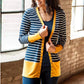 Vibrant Stripe Women's Cardigan Coat, Single Breasted Long Sleeves