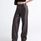 Women's Faux Leather Loose Wide-Leg Warm Lined Trousers