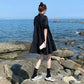 Hepburn-Style Pleated Midi Dress in Black, Plus Sizes