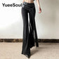 Goth Women's Flared Pants with Black Lace, Embroidery, Multi Designs