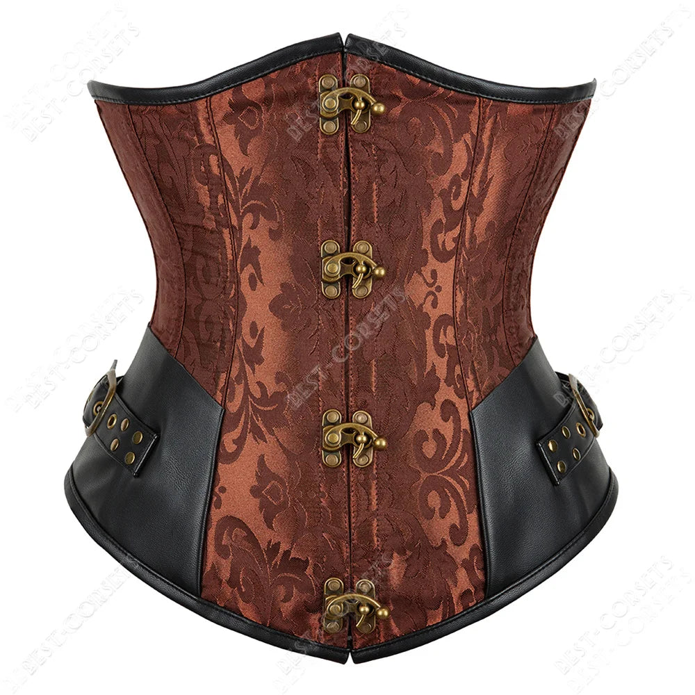 Women's Steampunk Faux-Leather Underbust Corset in Brown