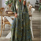 Floral Print Women's Hippy Dress, Bohemian Flare-Sleeves Long Dress