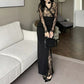 Dark Cross Black Lace Patchwork Long-Sleeve Dress