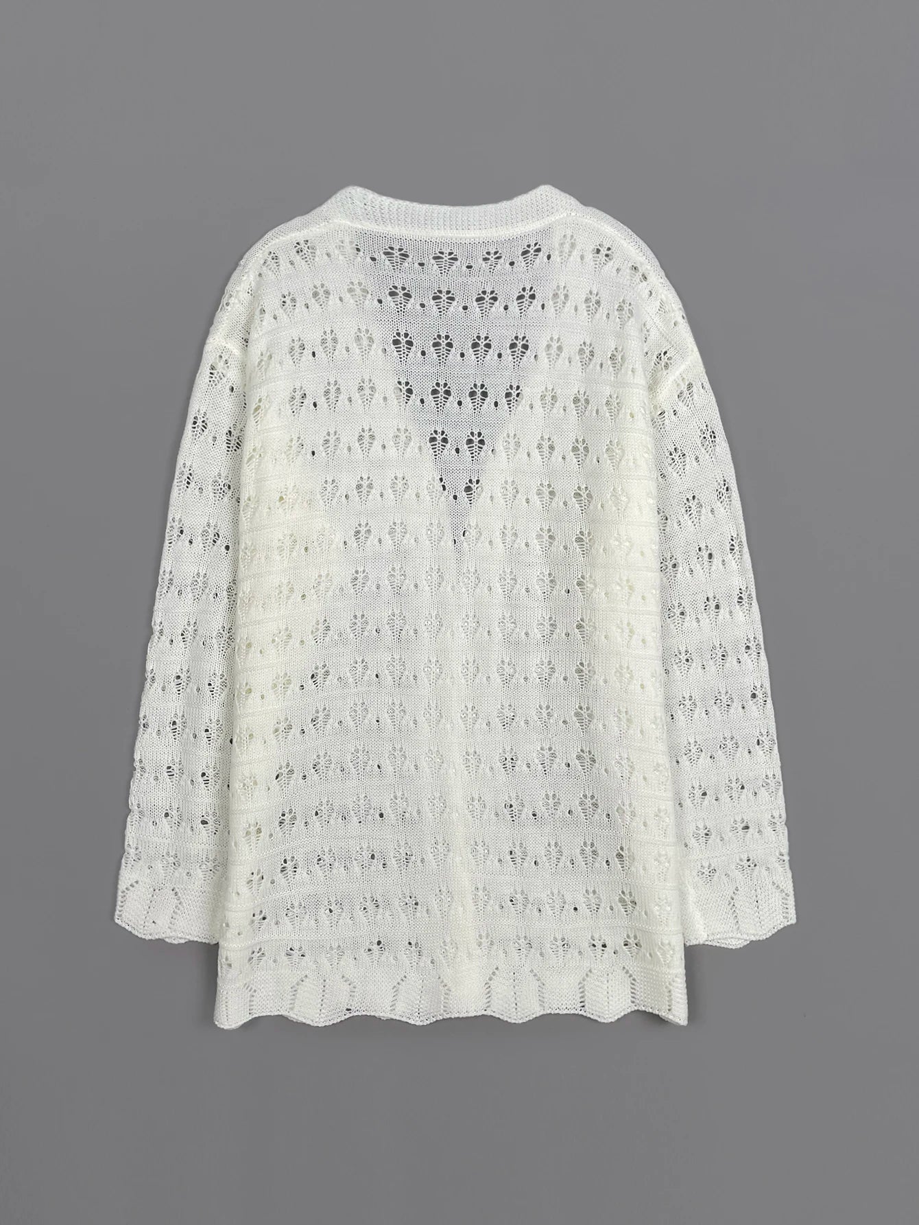 Vireous Cardigan Short Coat, Hollow Texture Knitted