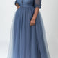 Plus-Size Semi-Formal Soft Tulle Maxi Dress in French Blue