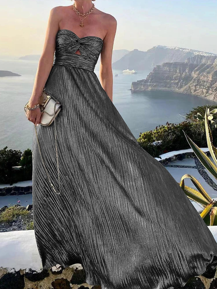Vireous Sexy Twist Strapless Boho Elegant Evening Dress