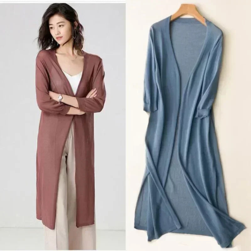 Vireous Long Loose Minimalist Lightweight Cardigan Coat