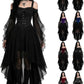 Dark Cross Witch Dress, Halloween Goth Mesh Sleeves Costume Dress, Plus Sizes
