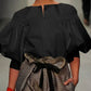 Avant Garde Women's Buttoned Dress Shirt, Round Neck Puff Sleeves