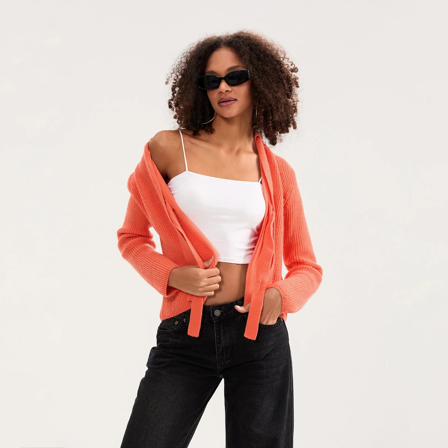 Bow Tied Front Knitted Women's Cardigan, Multi Colours