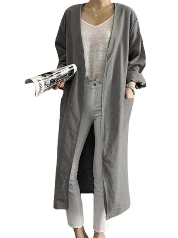 Women's Cotton Linen Trench Coat, Classic Robe