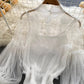 Lace See-Through Puff-Sleeve Vintage Fashion Blouse