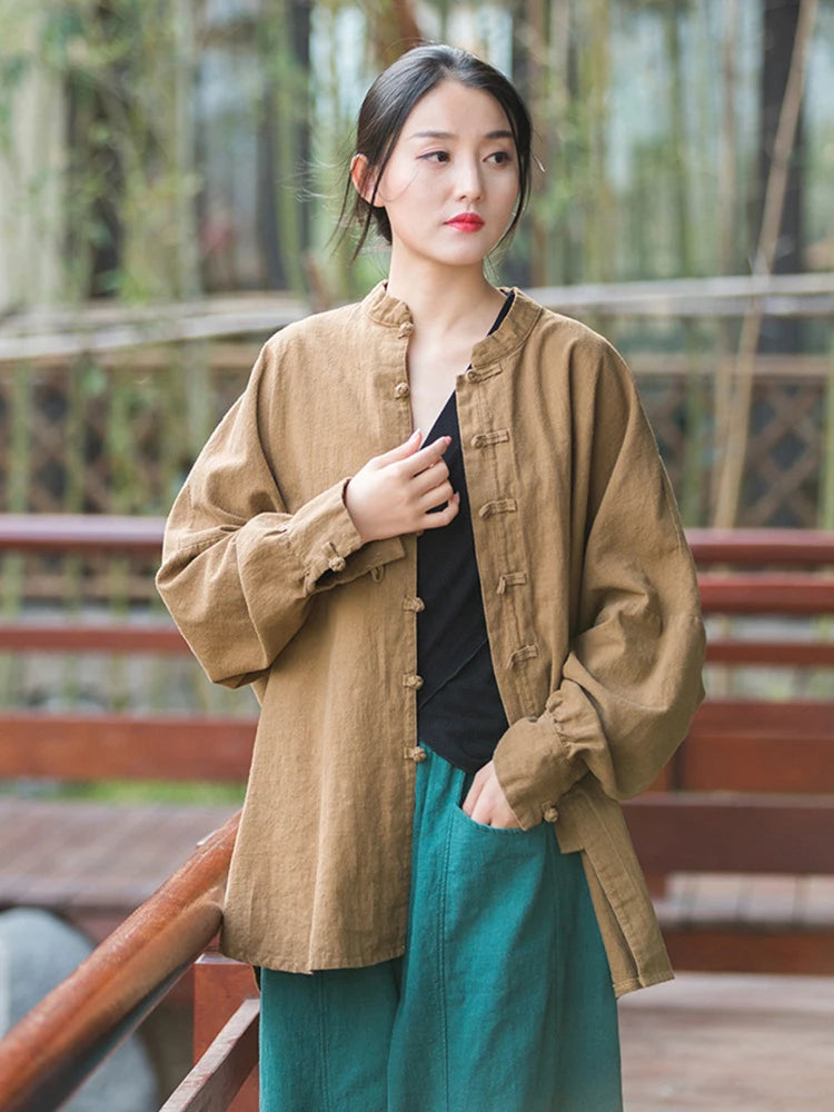 Fashion Cotton Linen Women's Stand Collar Jacket, Multi Colours