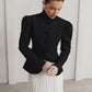 Women's Retro Elegant Black Blazer, Gorgeous Structured Tailoring with Mandarin Collar