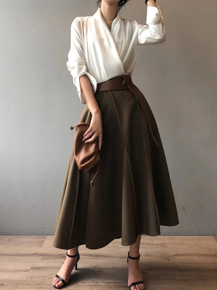 Vireous Everyday Casual Satin Cross-Collar Women's Shirt