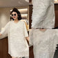 Loose Summer Glam Feather Short-Sleeve Women's Short Dress