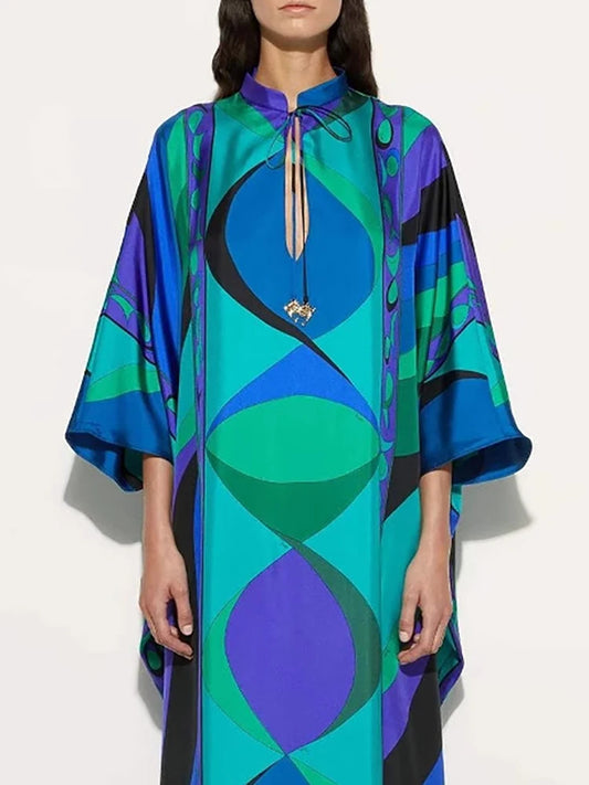 Colourful Abstract Print Kaftan Dress, Party Dress