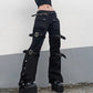 Women's Gothic Emo Alt Pants, Techwear, Hippie Baggy Jeans in Black