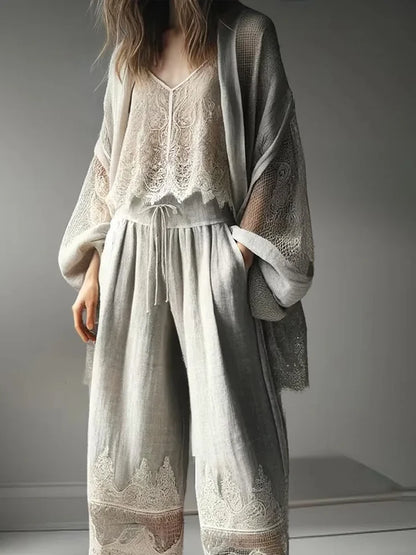 Vireous Women's Loose Cardigan Jacket, Fashion Bohemian Lace Patchwork Overwear