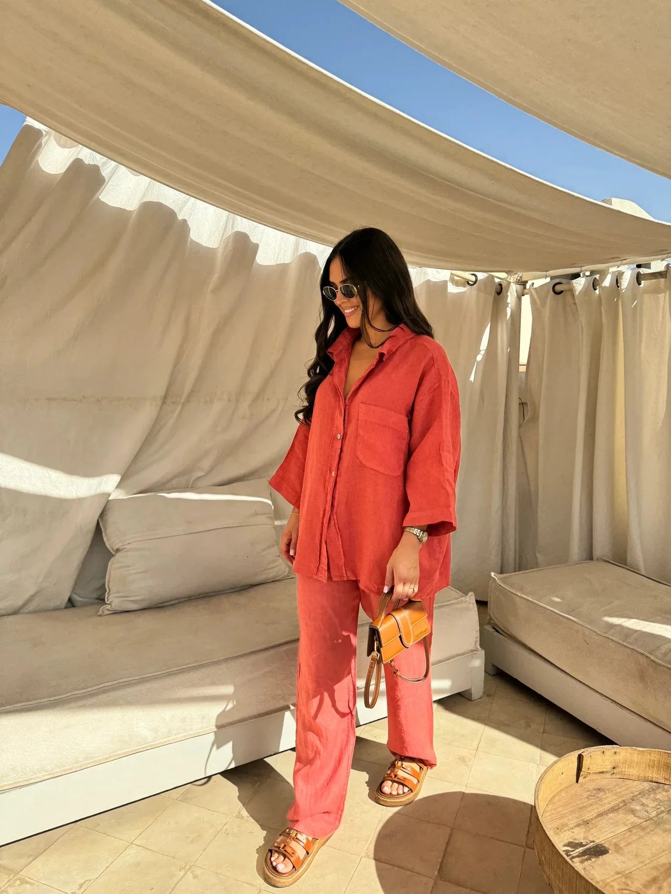 Simple Cotton Linen Women's Summer Pants Suit, Multi Colours