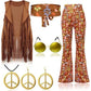 Complete Outfit, Hippie Disco 60s 70s Cosplay Costume in Floral Pink or Brown
