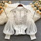 Lace See-Through Puff-Sleeve Vintage Fashion Blouse