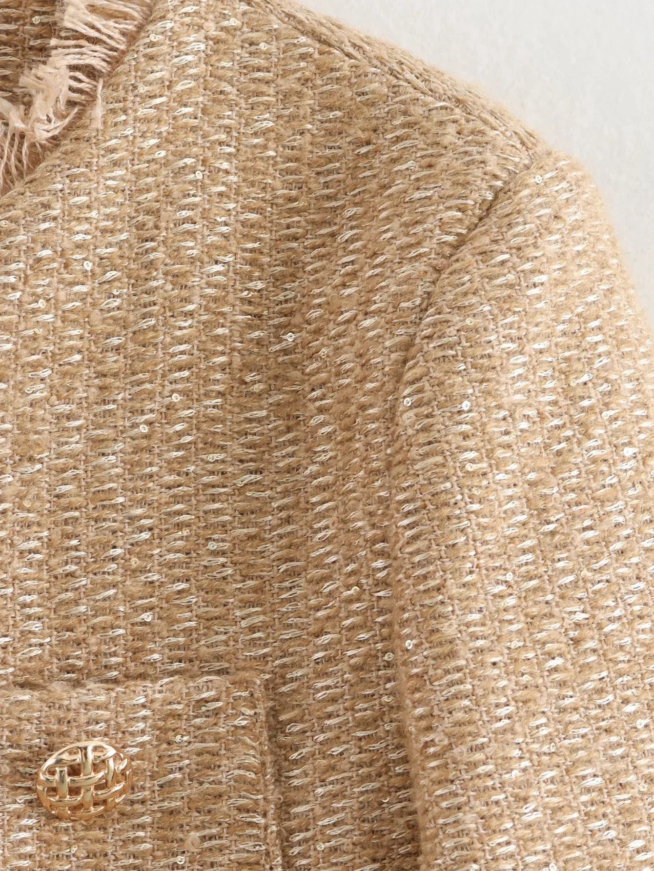 Vireous Round-Neck Simple Tweed Jacket, Multi Colours