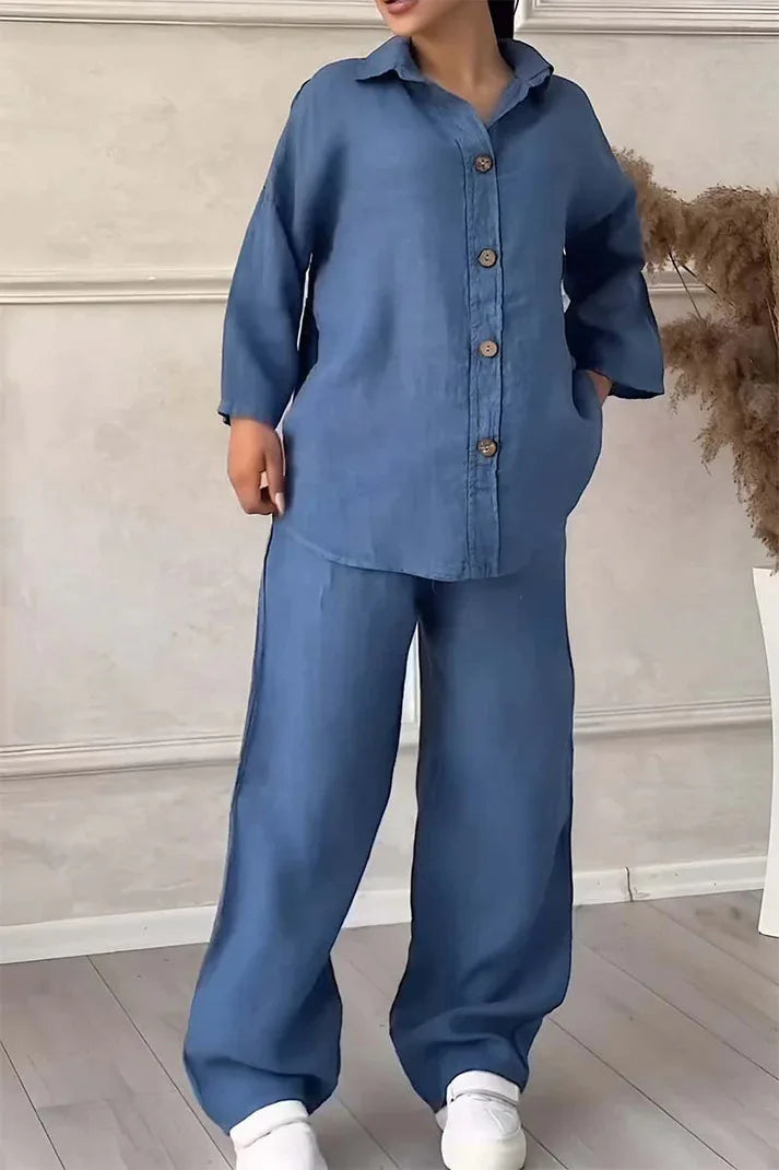 Women's Plus-Size Cotton Linen Two Piece Casual Suit