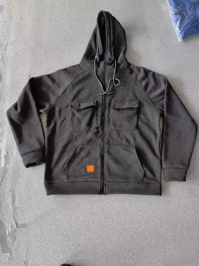 Men's Thickened Solid Hoodie, Mullti Pockets