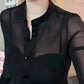 Vireous Black Mesh Slim-Fit Long Sleeve Women's Shirt