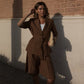Cotton Linen Women's Belted Businesswear, Coffee Jacket and Shorts Two-Piece