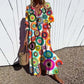 Women's Bright Vibrant Circle Print Long Dress, Plus Sizes