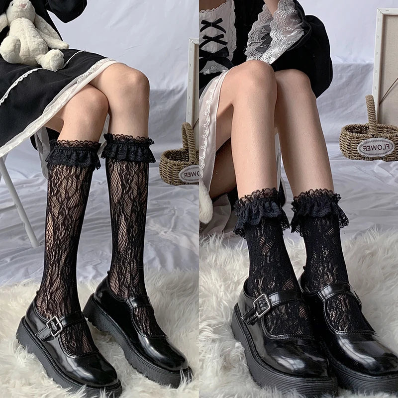 Streetwear Split Toe Socks, Strappy Lace Fishnet Stockings, Multi Designs