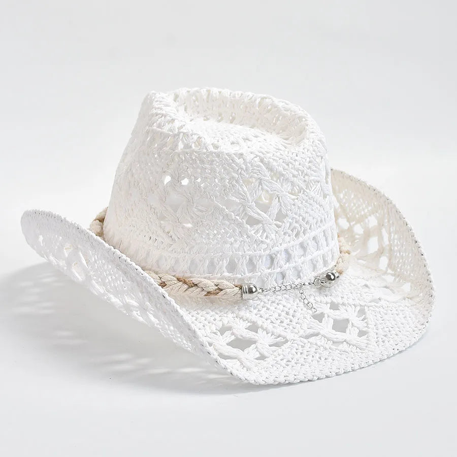 Women's Summer Hand Woven Straw Hat with Natural Shell Decoration