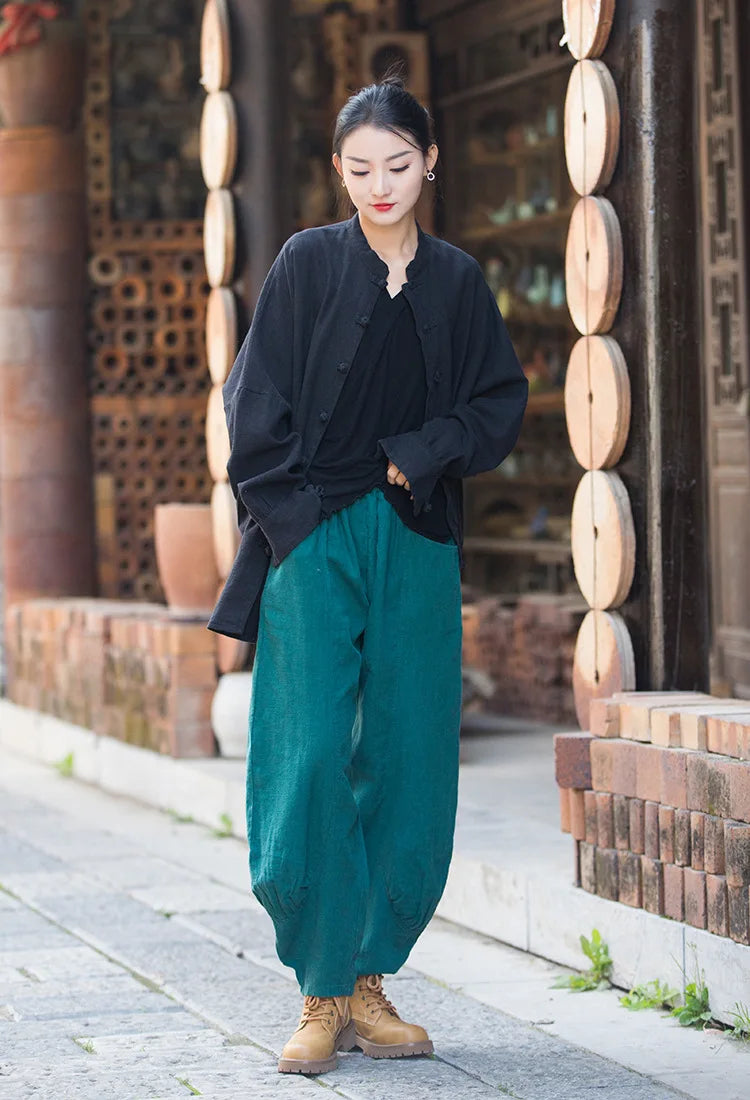 Fashion Cotton Linen Women's Stand Collar Jacket, Multi Colours