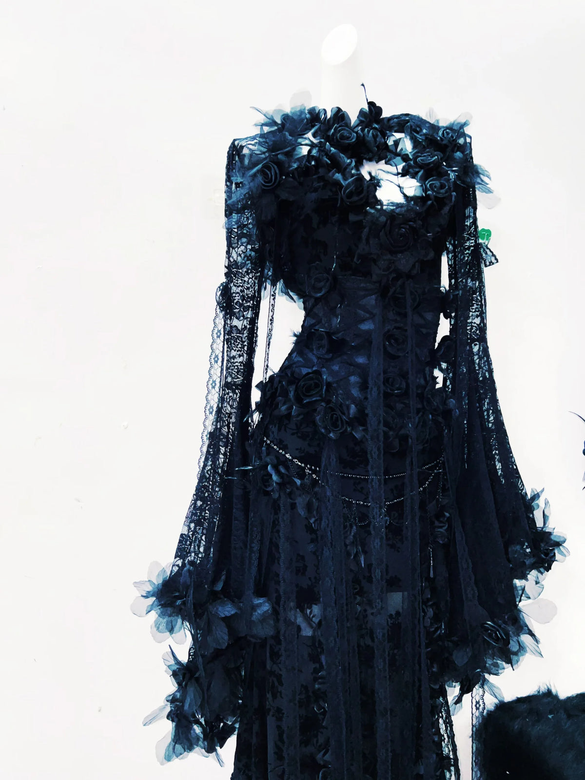 Dark Cross Romantic Goth Vintage Lace Evening Dress with Floral Appliques