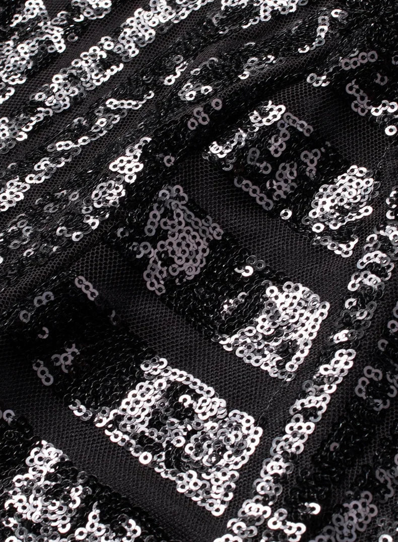 Vireous Women's Sparkling Sequin Slacks, Loose Mid-Waist Trousers