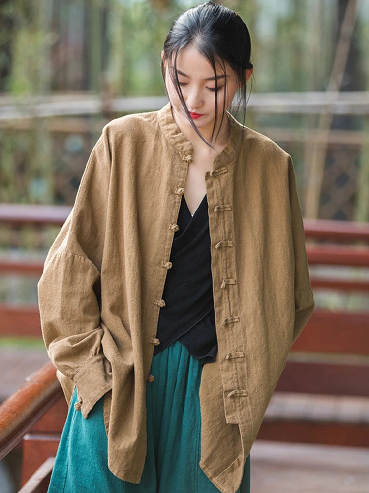 Fashion Cotton Linen Women's Stand Collar Jacket, Multi Colours