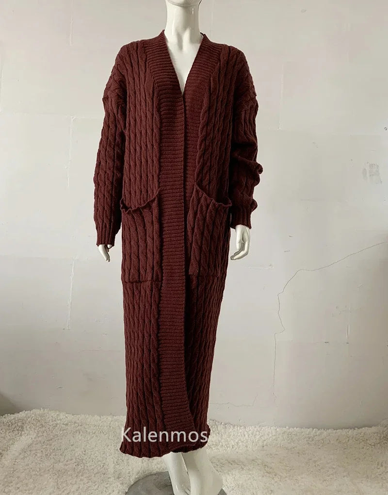 Vireous Very Long Cardigan, Women's Cable Knit Jacket, Multicolours