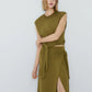 Vireous Women's Fashion Knitted Side-Knot Army Green Split-Front Long Skirt