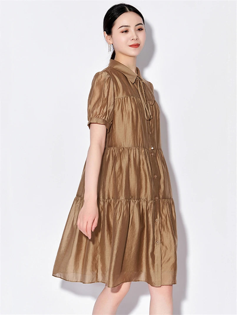 Vireous Elegant Chic Ruffle Turn-Down Collar Dress, Plus Sizes