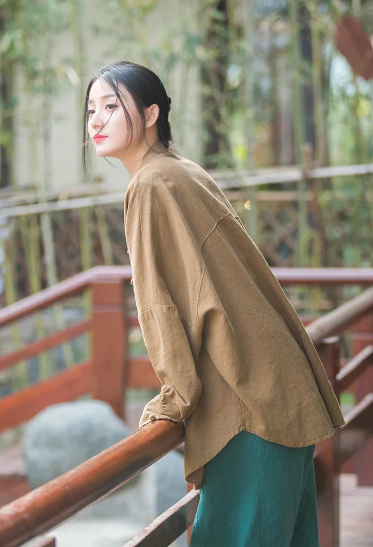 Fashion Cotton Linen Women's Stand Collar Jacket, Multi Colours