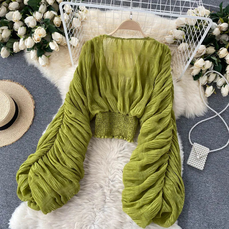 Vireous Women's Sexy Chiffon Sheer Short Blouse