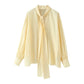 Women's Bow-Tie Drapey Casual Fashion Shirt, Long-Sleeve Blouse